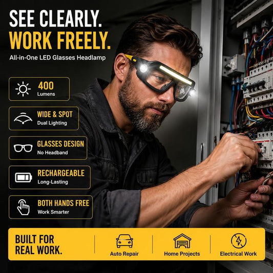 BoltVision™ BeamPro — Hands-Free LED Work Glasses